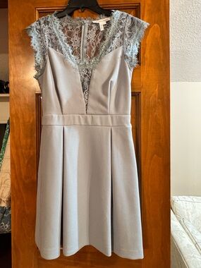 BCBGMaxAzria Powder Blue Lace V-Neck Fit & Flare Mini Dress